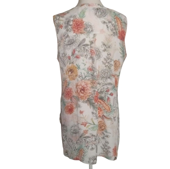 Anthropologie Sioni Sleeveless Floral Butterfly Print Split V Neck Blouse Large - Picture 4 of 8